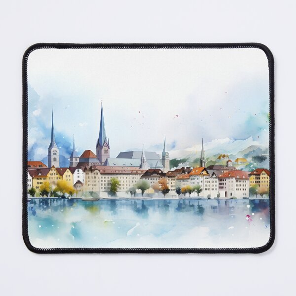 Item preview, Switzerland Watercolour City Painting designed and sold by fluidwatercolor.