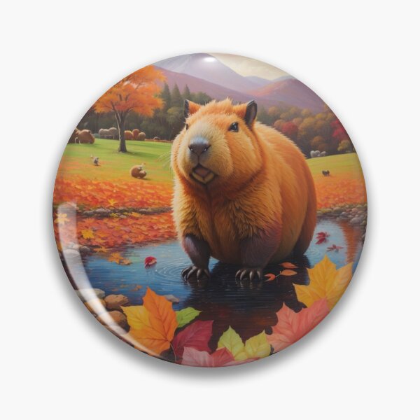 Item preview, Autumn's Capybara Reverie - Whimsical Fall Landscape Oil Painting designed and sold by zax454.