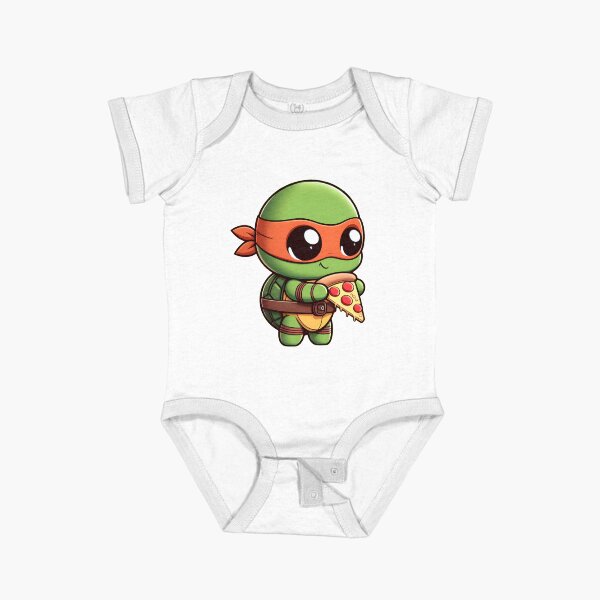 Item preview, TMNT Ninja Turtles Cute Baby Michelangelo with Pizza designed and sold by Delamoon.