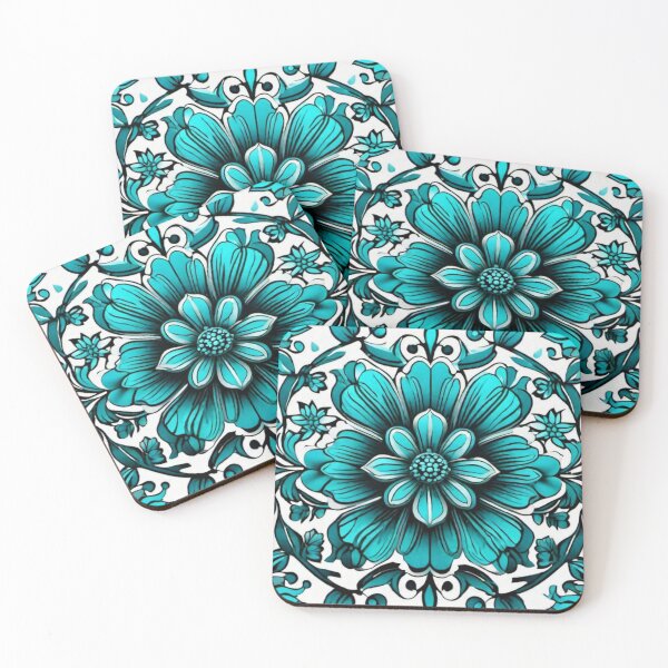 Item preview, Turquoise flower print designed and sold by MatrixTattoo.