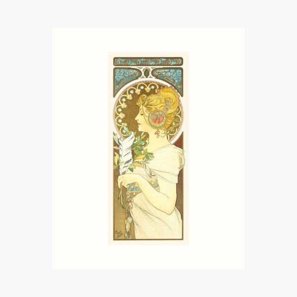 Aperçu de l'œuvre Plume, d'Alphonse Mucha. HAUTE DÉFINITION créée et vendue par MINDTHECHERRY.