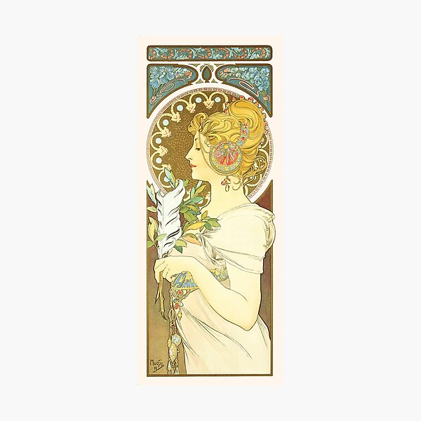 Aperçu de l'œuvre Plume, d'Alphonse Mucha. HAUTE DÉFINITION créée et vendue par MINDTHECHERRY.