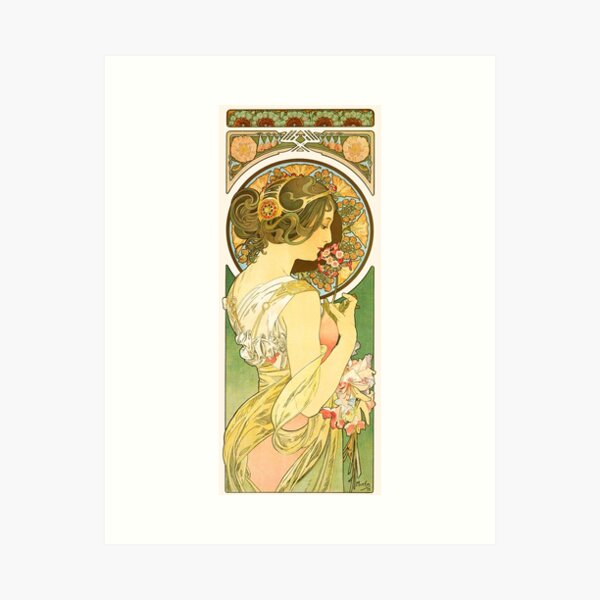 Aperçu de l'œuvre Primevère, d'Alphonse Mucha. HAUTE DÉFINITION créée et vendue par MINDTHECHERRY.