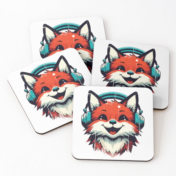 Item preview, Funny Smiling musical fox wearing headphones designed and sold by TomFrontierArt.