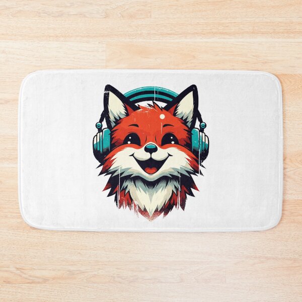 Item preview, Funny Smiling musical fox wearing headphones designed and sold by TomFrontierArt.