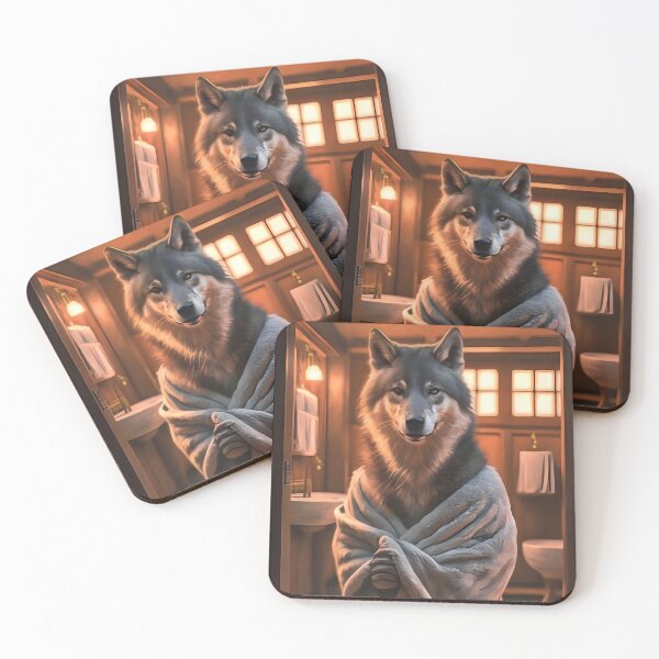 Item preview, A wolf wrapped in a towel is standing in the bathhouse designed and sold by MalakShams.