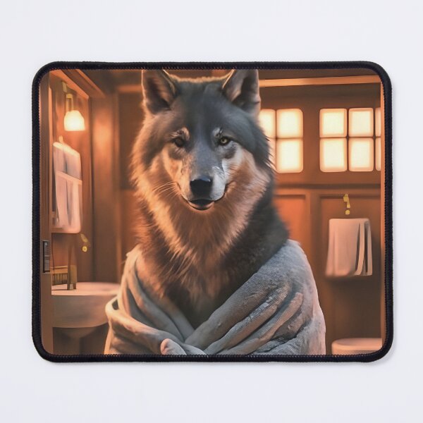 Item preview, A wolf wrapped in a towel is standing in the bathhouse designed and sold by MalakShams.