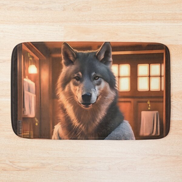 Item preview, A wolf wrapped in a towel is standing in the bathhouse designed and sold by MalakShams.