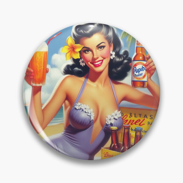 Item preview, Retro Beach Summer Beer Pin Up designed and sold by PulpVintage.