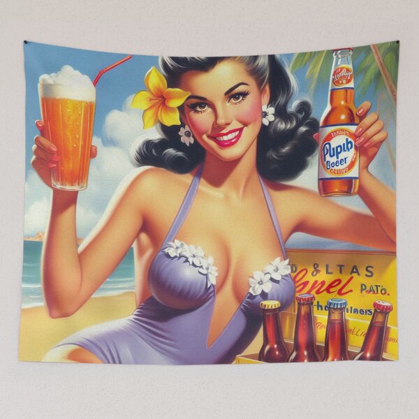 Item preview, Retro Beach Summer Beer Pin Up designed and sold by PulpVintage.