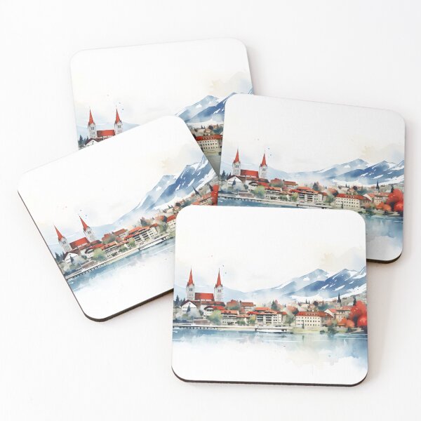 Item preview, Switzerland Autumn WaterColour Landscape Painting designed and sold by fluidwatercolor.