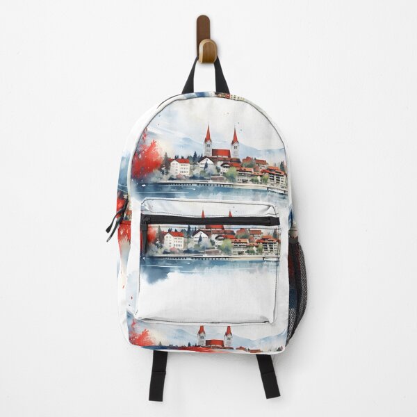 Item preview, Switzerland Autumn WaterColour Landscape Painting designed and sold by fluidwatercolor.
