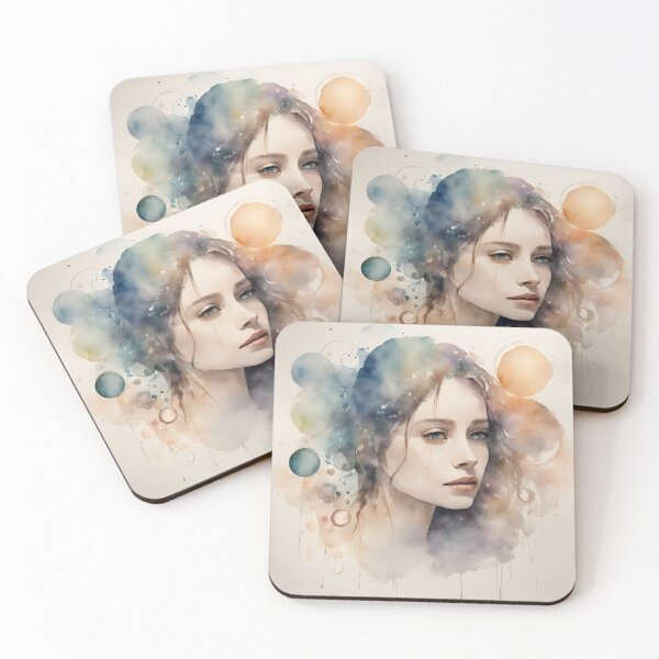 Item preview, Long-haired young woman in watercolor in dreamy mood abstract. designed and sold by kreativeadern.