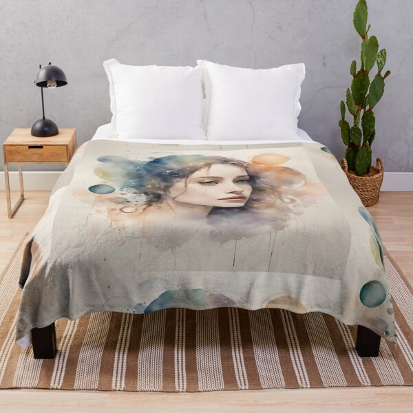 Item preview, Long-haired young woman in watercolor in dreamy mood abstract. designed and sold by kreativeadern.