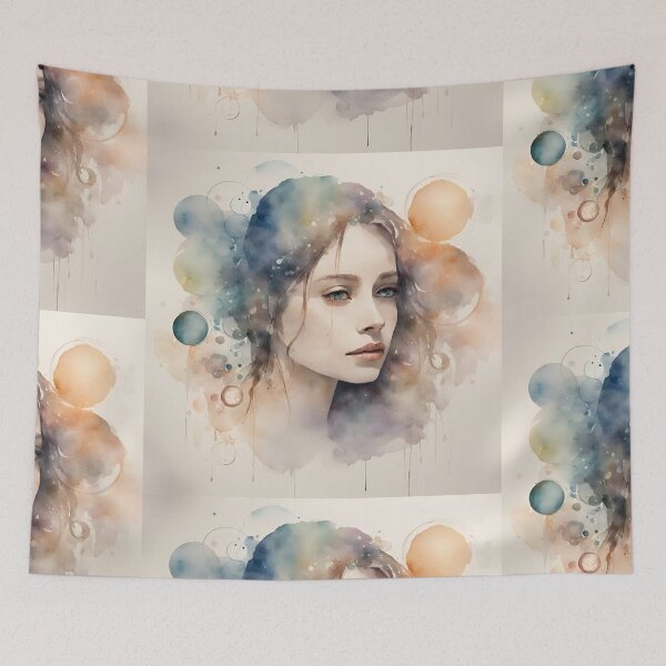 Item preview, Long-haired young woman in watercolor in dreamy mood abstract. designed and sold by kreativeadern.