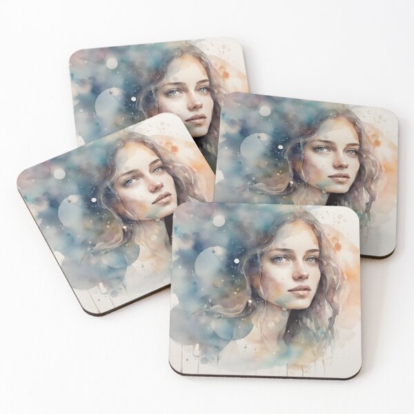 Item preview, Radiant young woman in watercolor in dreamy mood abstract. designed and sold by kreativeadern.