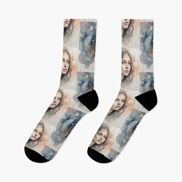 Item preview, Radiant young woman in watercolor in dreamy mood abstract. designed and sold by kreativeadern.