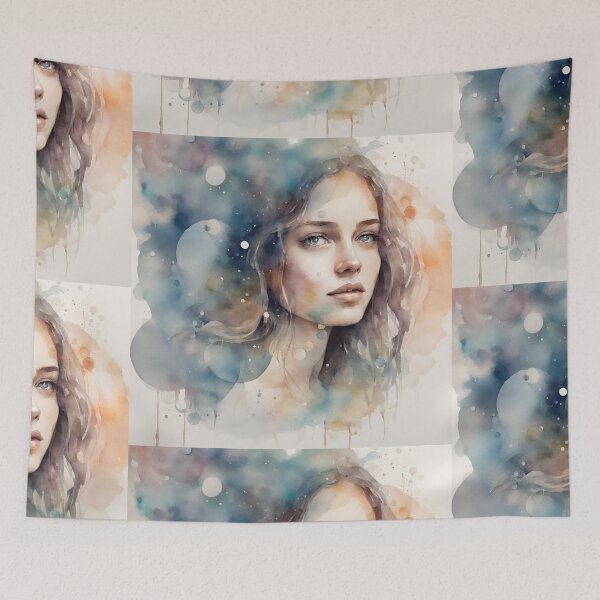 Item preview, Radiant young woman in watercolor in dreamy mood abstract. designed and sold by kreativeadern.