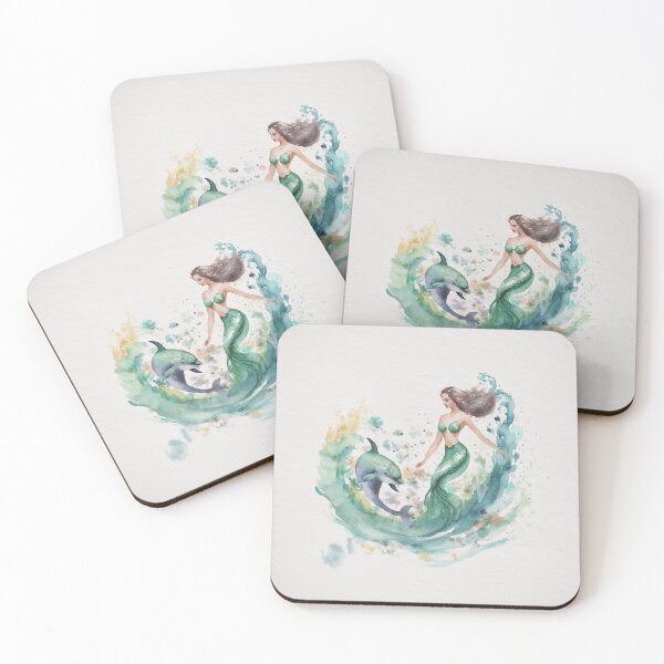 Item preview, Mermaid with Dolphin watercolor designed and sold by SGillum.