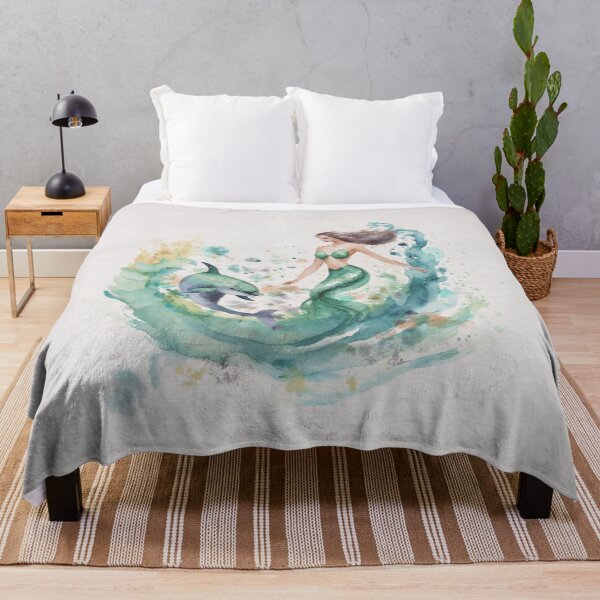 Item preview, Mermaid with Dolphin watercolor designed and sold by SGillum.