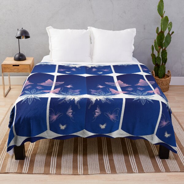 Item preview, Blue and White Butterfly Floral Half and Half Abstract Pattern designed and sold by LLdreams.