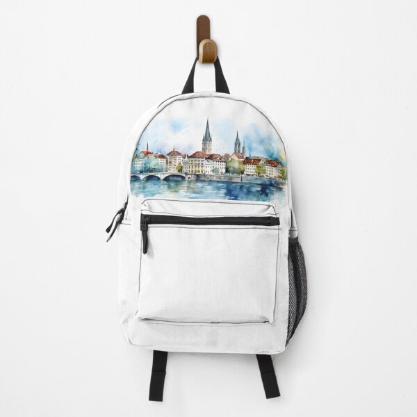 Item preview, Swiss City Watercolour Landscape Blue designed and sold by fluidwatercolor.