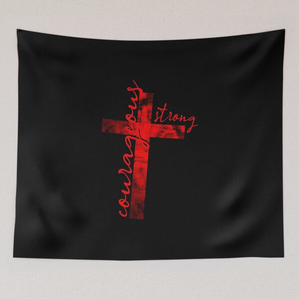 Item preview, Be strong and courageous in cross format - words from bible verse Joshua 1 9 be strong and courageous - red design  designed and sold by ZechJohnRB.