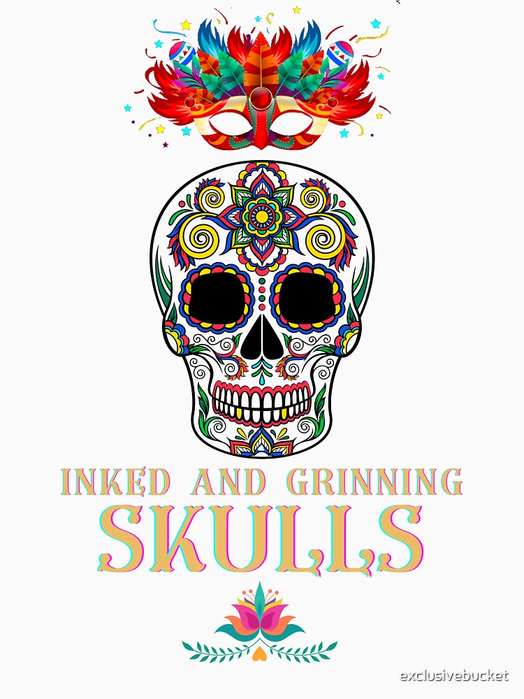 Thumbnail 7 of 7, Classic T-Shirt, Inked and Grinning Skulls Tee designed and sold by exclusivebucket.
