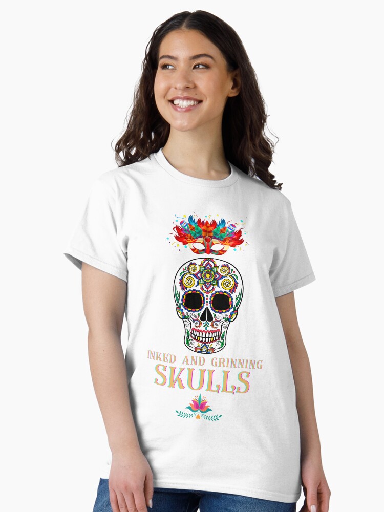 Thumbnail 1 of 7, Classic T-Shirt, Inked and Grinning Skulls Tee designed and sold by exclusivebucket.