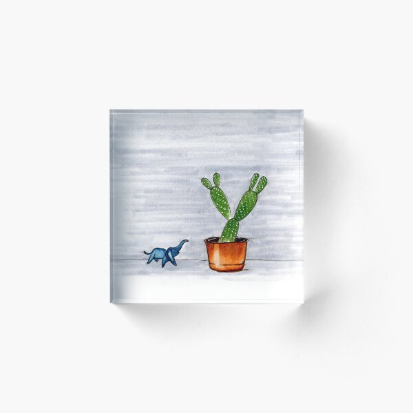 The Cactus & The Happy Elephant Acrylic Block