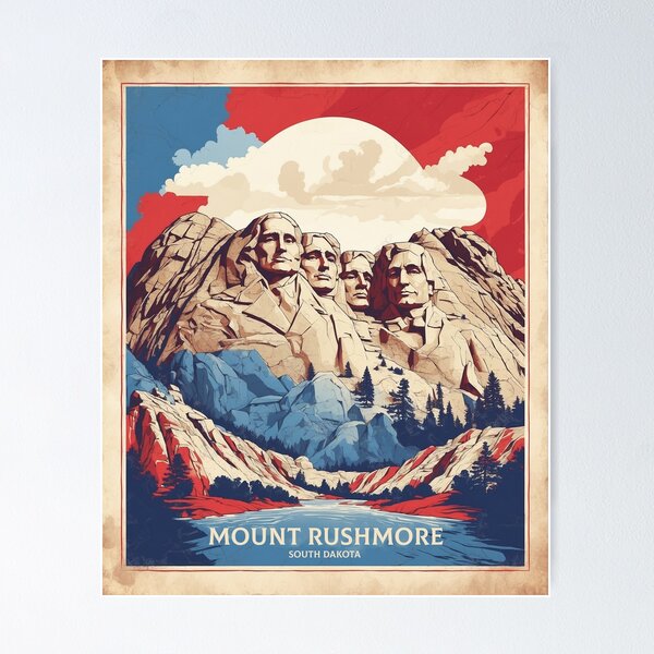 Aperçu de l'œuvre Affiche vintage du tourisme du mont Rushmore dans le Dakota du Sud, États-Unis créée et vendue par TravelersGems.