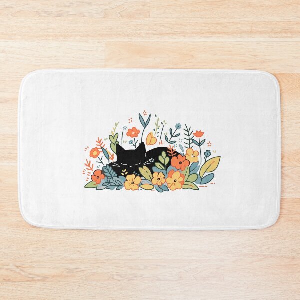 Item preview, black cat sleeping in the floral designed and sold by PandaKunst.
