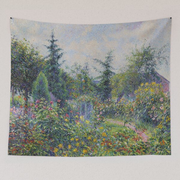 Item preview, Camille Pissarro | Garden and henhouse at Octave Mirbeau's magnificent French flower garden at Les Damps classic landscape painting in high resolution designed and sold by Jéanpaul  Ferro.