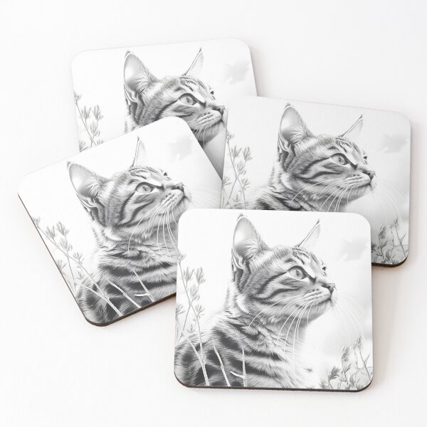 Item preview, Black and white cat pencil drawing designed and sold by Pencil-Art.