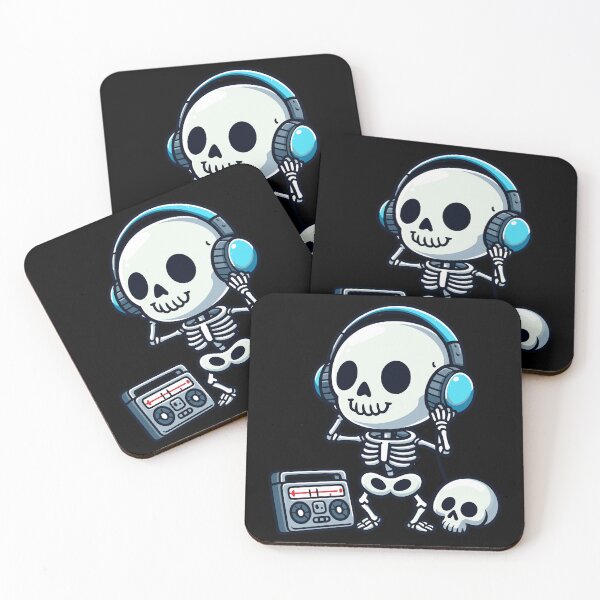 Item preview, Cute Skeleton Listening to Music - Adorable Musical Skeleton Illustration designed and sold by Kawaii-n-Spice.