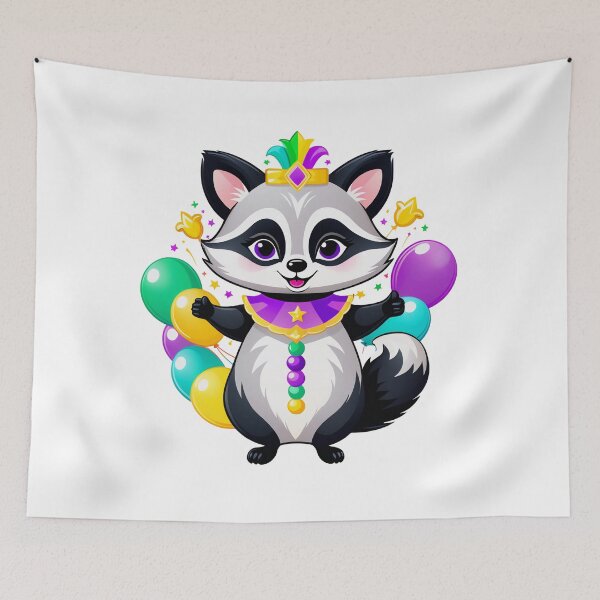 Item preview, A cheerful raccoon juggling Mardi Gras accessories, Mardi Gras Gifts. designed and sold by DADA635.