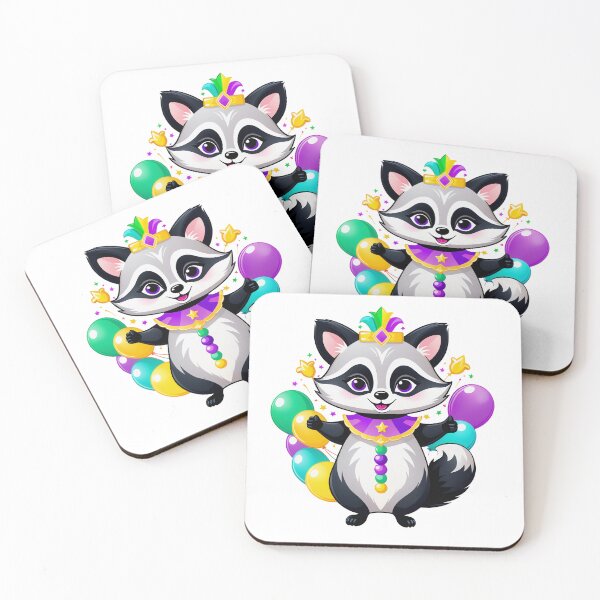 Item preview, A cheerful raccoon juggling Mardi Gras accessories, Mardi Gras Gifts. designed and sold by DADA635.