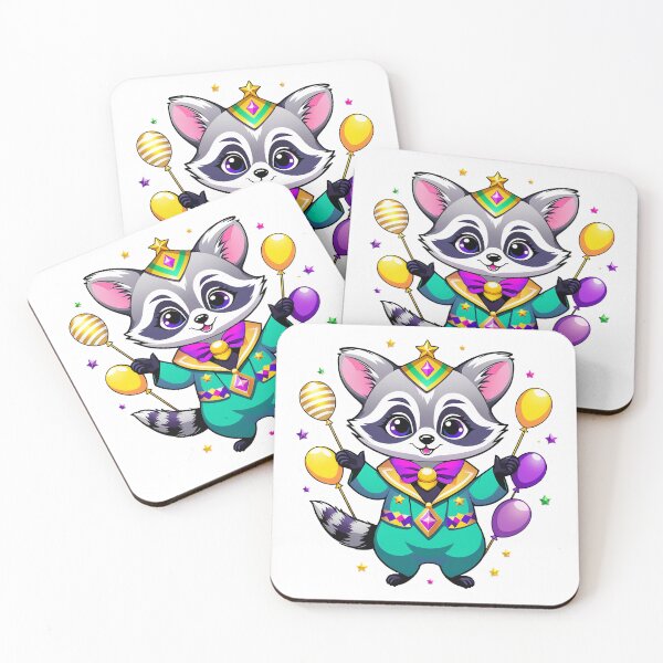 Item preview, A cute cheerful raccoon juggling Mardi Gras accessories designed and sold by DADA635.
