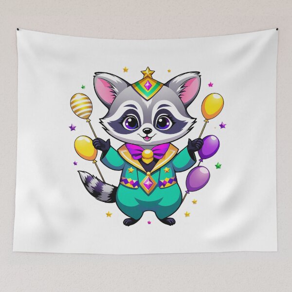 Item preview, A cute cheerful raccoon juggling Mardi Gras accessories designed and sold by DADA635.