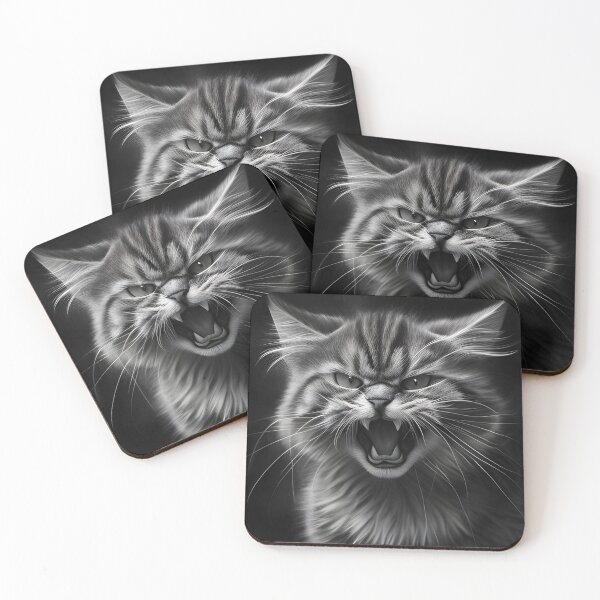 Item preview, Black and white angry cat pencil drawing designed and sold by Pencil-Art.