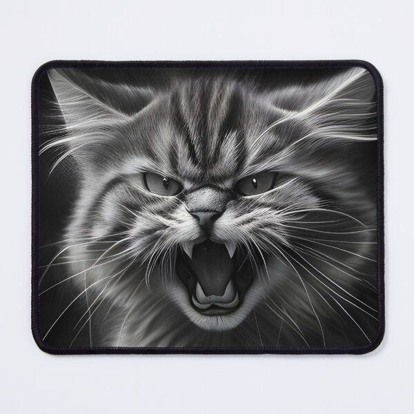 Item preview, Black and white angry cat pencil drawing designed and sold by Pencil-Art.