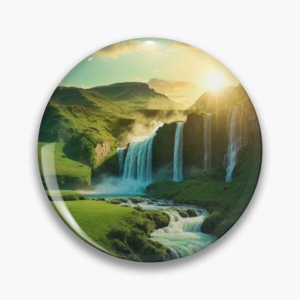 Item preview, Tranquil Waterfall in Green Plains designed and sold by Enchanting Art Vista.
