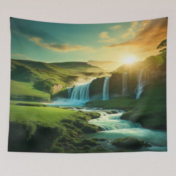Item preview, Tranquil Waterfall in Green Plains designed and sold by Enchanting Art Vista.