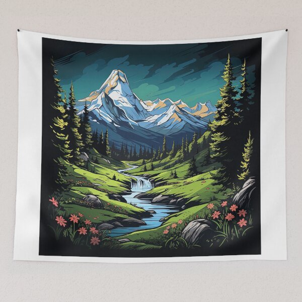 Item preview, meadows and a mountain landscape designed and sold by artyficial-.