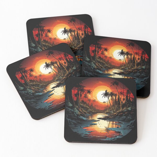 Item preview, palm trees landscape at dusk designed and sold by artyficial-.