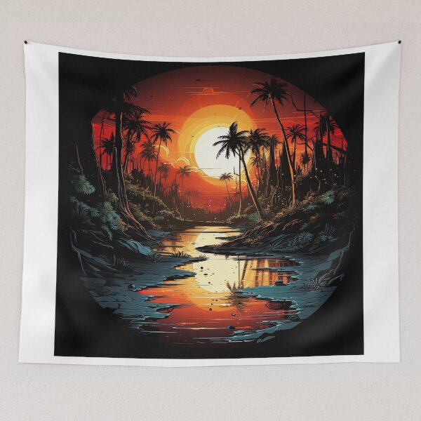 Item preview, palm trees landscape at dusk designed and sold by artyficial-.