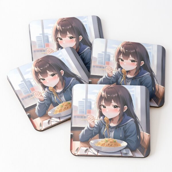 Item preview, Anime Girl Eating Spaghetti designed and sold by KeyDesignDecor.