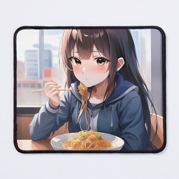 Item preview, Anime Girl Eating Spaghetti designed and sold by KeyDesignDecor.