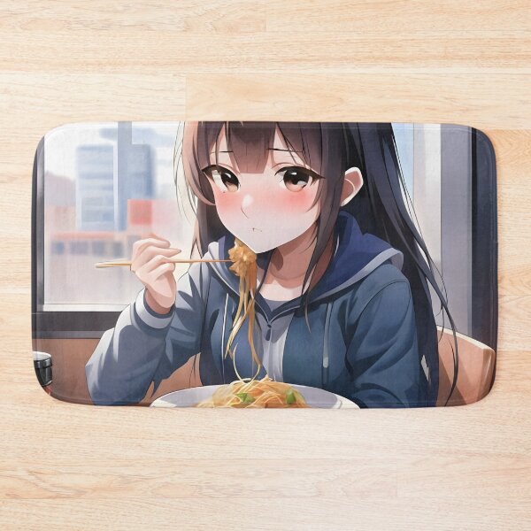 Item preview, Anime Girl Eating Spaghetti designed and sold by KeyDesignDecor.