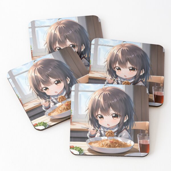 Item preview, Chibi Anime Girl Eating Spaghetti designed and sold by KeyDesignDecor.